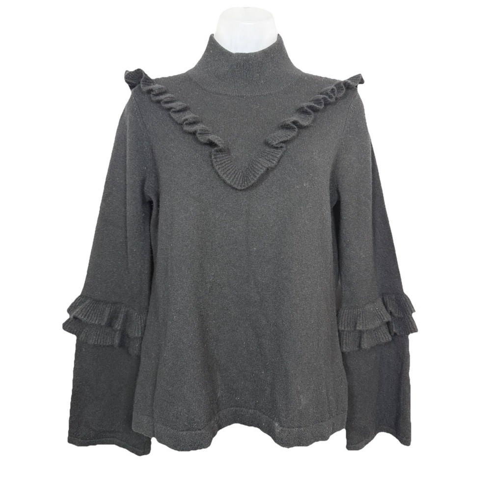 Rebecca Minkoff Ruffle Sweater Wool Yak Black Romantic Cozy Luxe Chic Top Mock